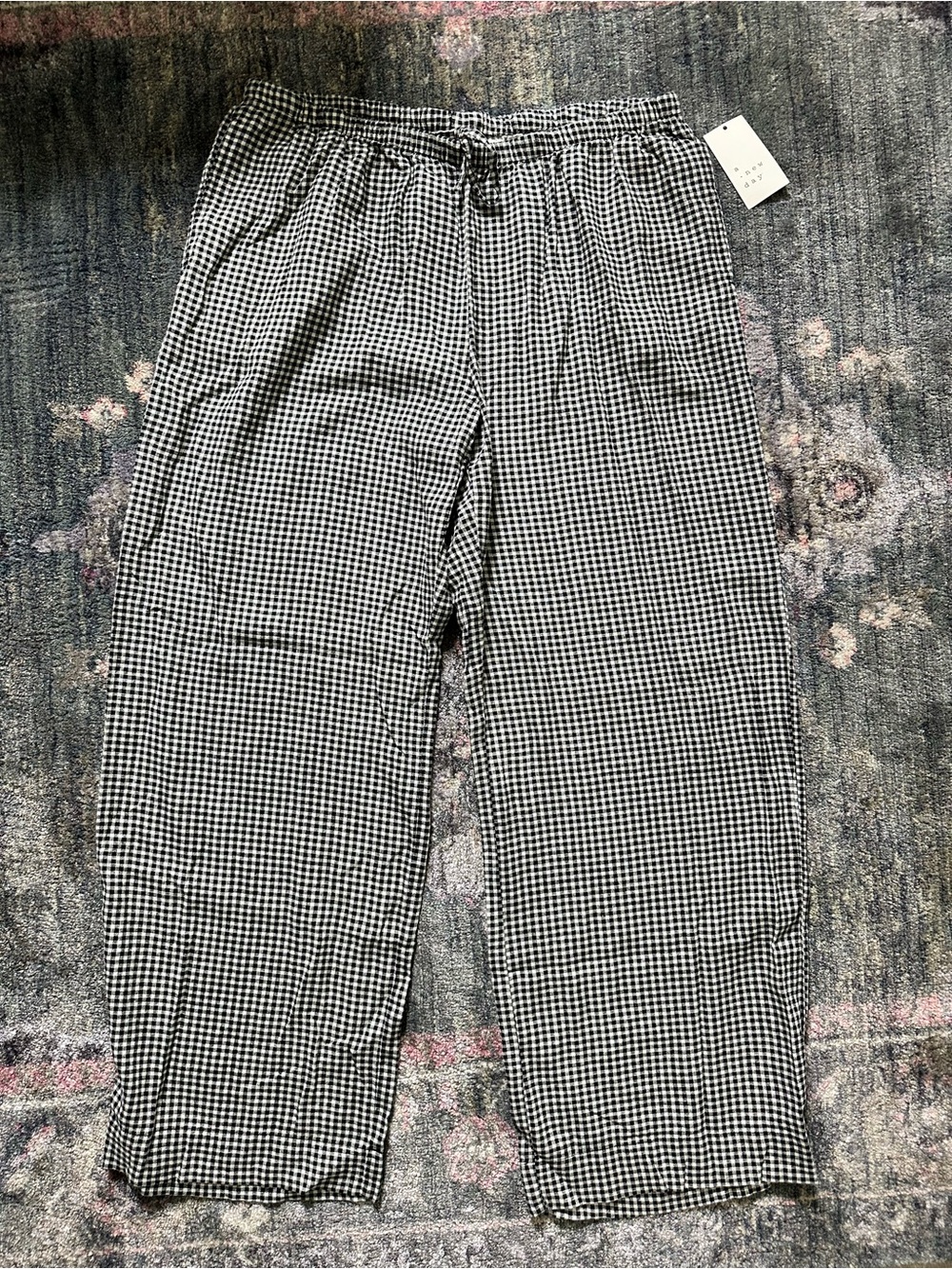 a new day Black & White Gingham Wide Leg Lightweight Pants NWT Size Large Fall